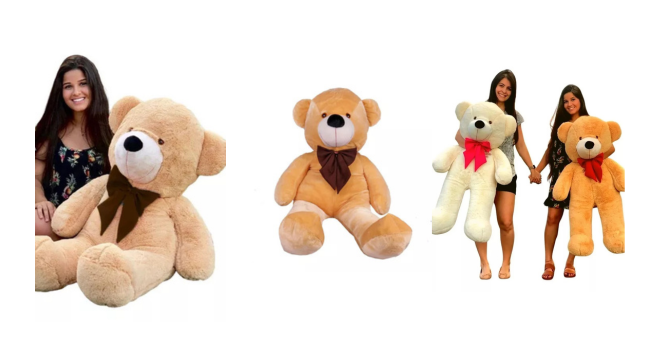 Urso Teddy Gigante Pelúcia Com Laço 1,10m Cores Antialérgico Cor Doce de Leite / Tabaco