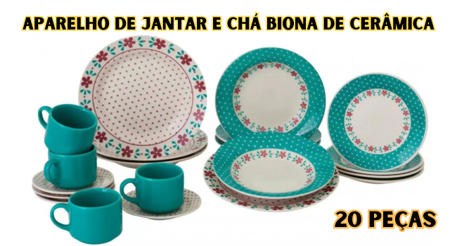 Aparelho de Jantar e Chá 20 Peças Biona de Cerâmica