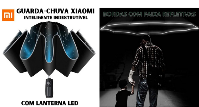 Guarda-chuva Xiaomi Inteligente Indestrutível Com Lanterna