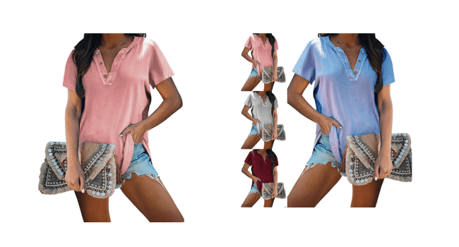 DAZULI Camiseta Feminina com Botão em V: Moda Solta e Sexy