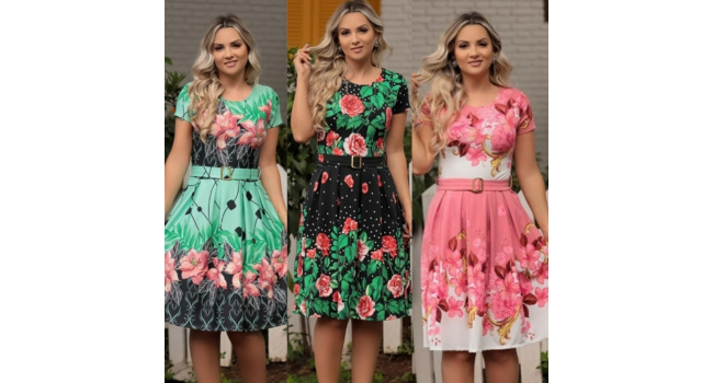 Kit 2 Vestidos Feminina Evangélica Com Prega E Cinto Midi Rodado Promoção